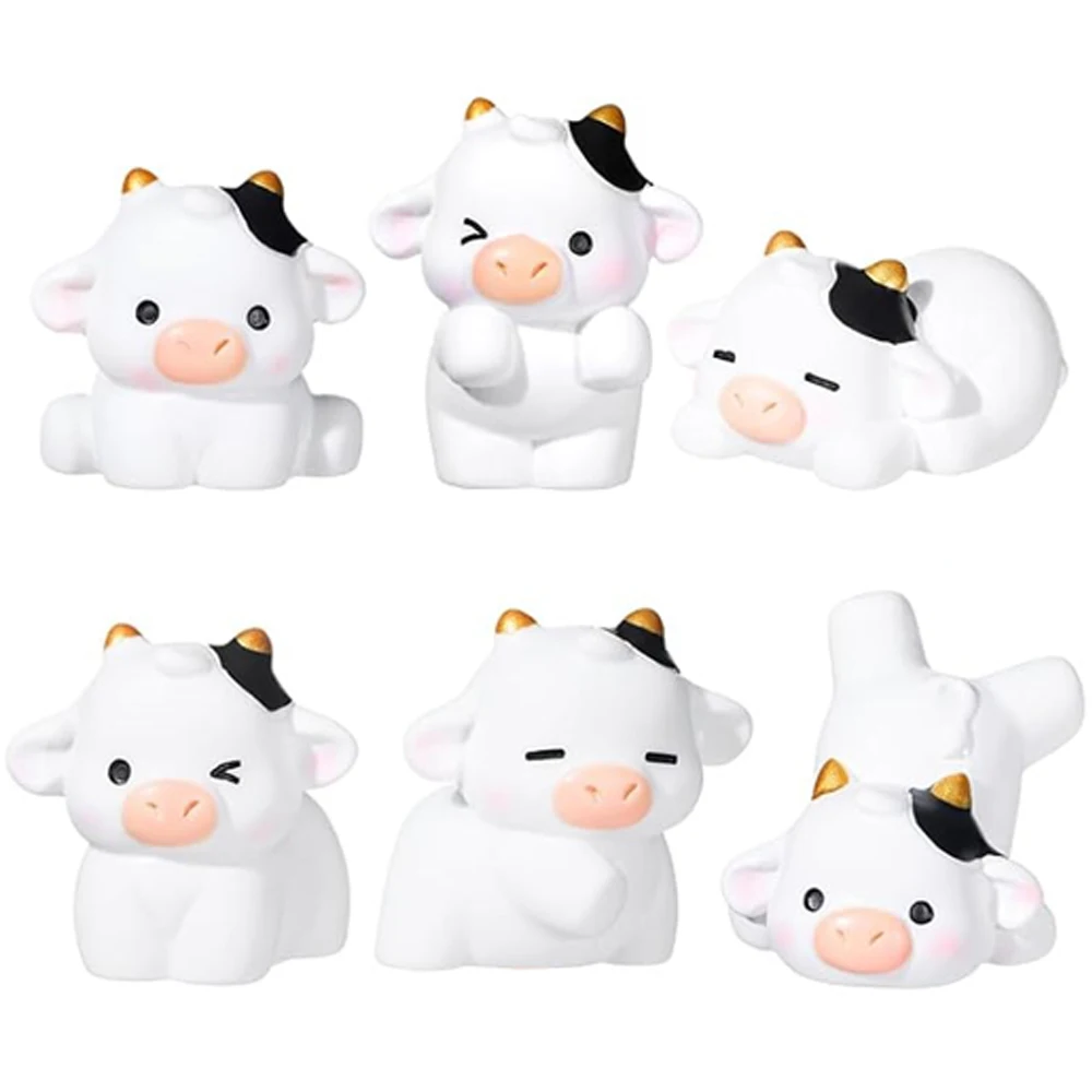 송진 암소 미니 송진 피규어, 귀여운 암소 송진 동물, 야외 가정 정원 장식 액세서리, 6 종류, 48 개