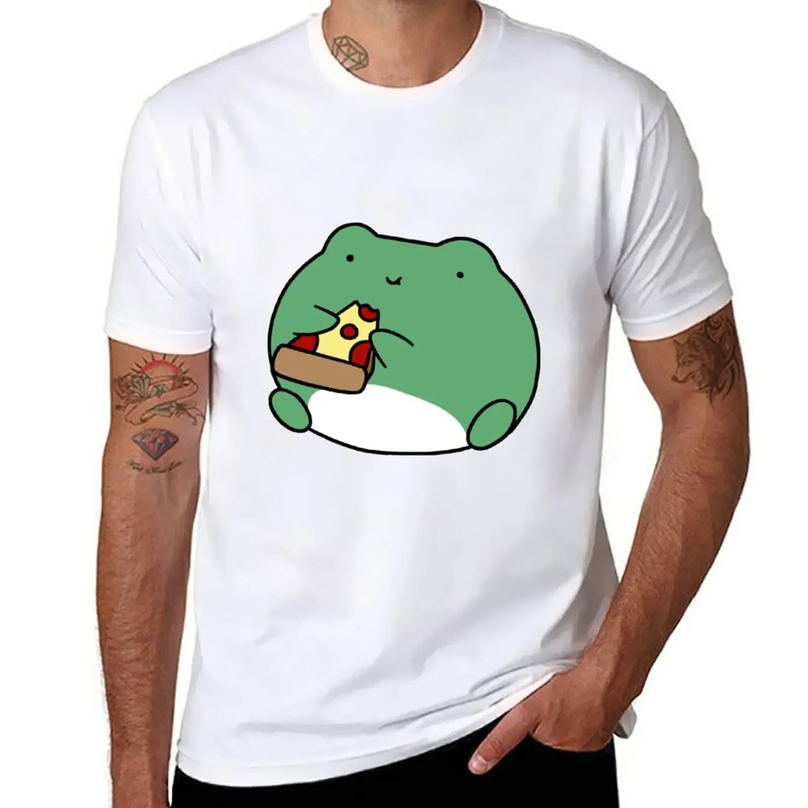 

Frog Eating Pizza T-Shirt korean fashion cute tops mens clothing