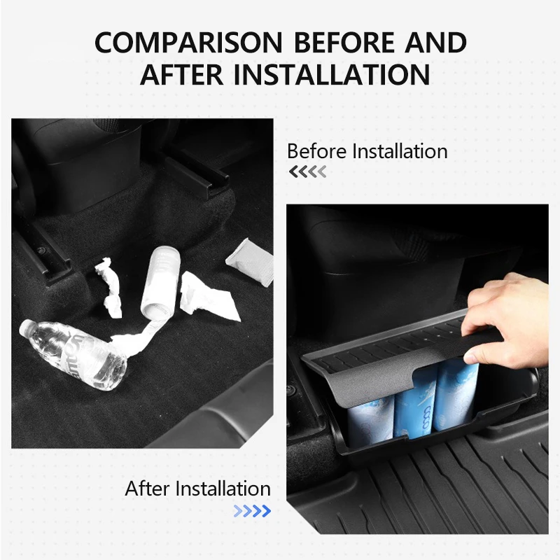 Rear Under Seat Organizer for Tesla Model Y-Backseat Storage Box with lid Center Console Storage Tray Trash Can Bin