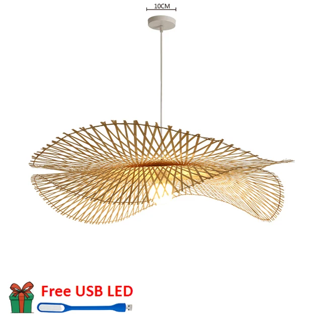 Chinese Style Bamboo Woven Wicker Pendant Lights Natural Rattan Shade Cap Hanging Lamp Restaurant Hotel Bedroom Lighting Fixture Double 01