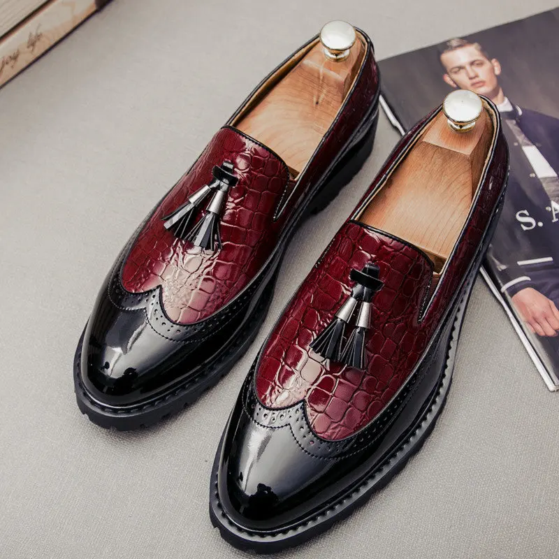 

British Style Fashion Red Tassel Mens Dress Shoes Size 38-46 Slip-on Wedding Party Shoes for Men Loafers Zapato De Vestir Hombre