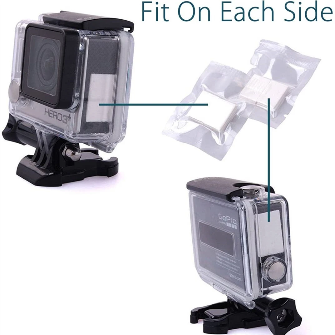 Vue rapprochée des inserts anti-buée réutilisables pour GoPro Hero 9 8 7 Sony, montrant leur texture fine.