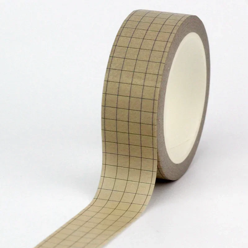 

1PC 10M Decor Vintage Kraft Brown Grid Washi Tape for Diary Gift Wrapping Adhesive Masking Tape Cute Journal Stationery