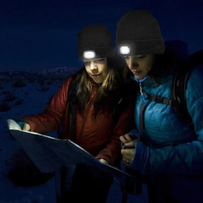 LED Beanie with Light Unisex Warm Winter Hat Unisex LED Hats with Flashlight Beanie Hat Flashlight Fishing Camping Night