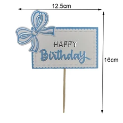 Blue Bow Themed Birthday Party Decoration Set - Balloons, Banner, Garland, & Cake Toppers ( Light Yellow)