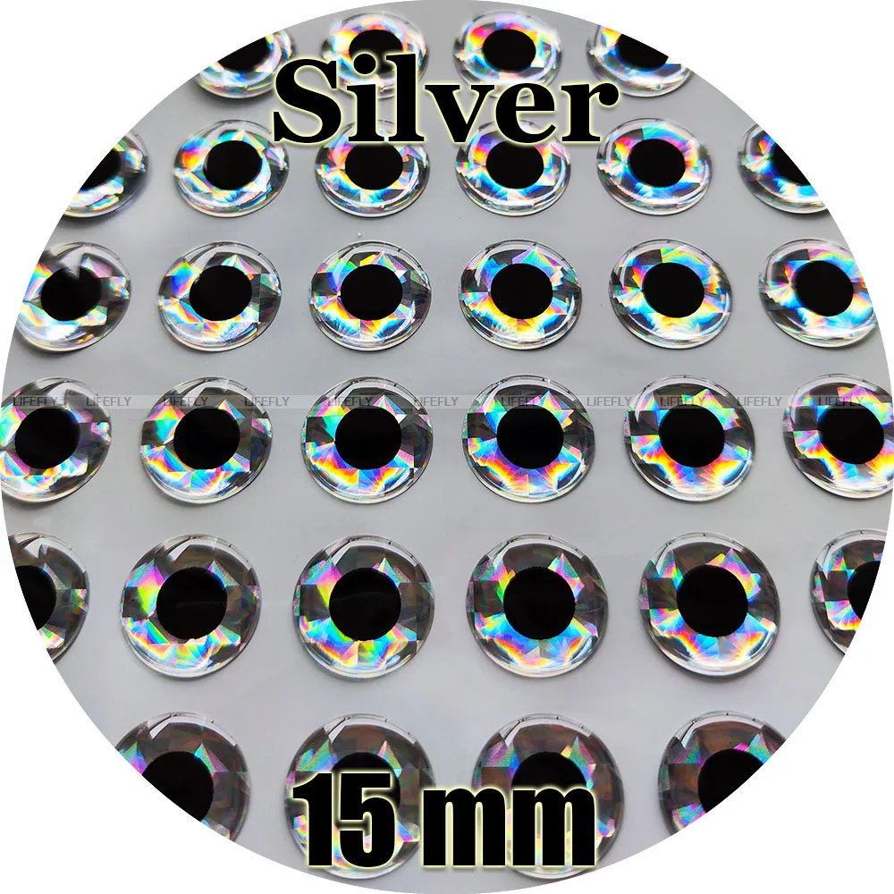 15mm 3D Silver / 300 Soft Molded 3D Holographic Fish Eyes, Fly Tying, Jig,  Lure Making, Craft