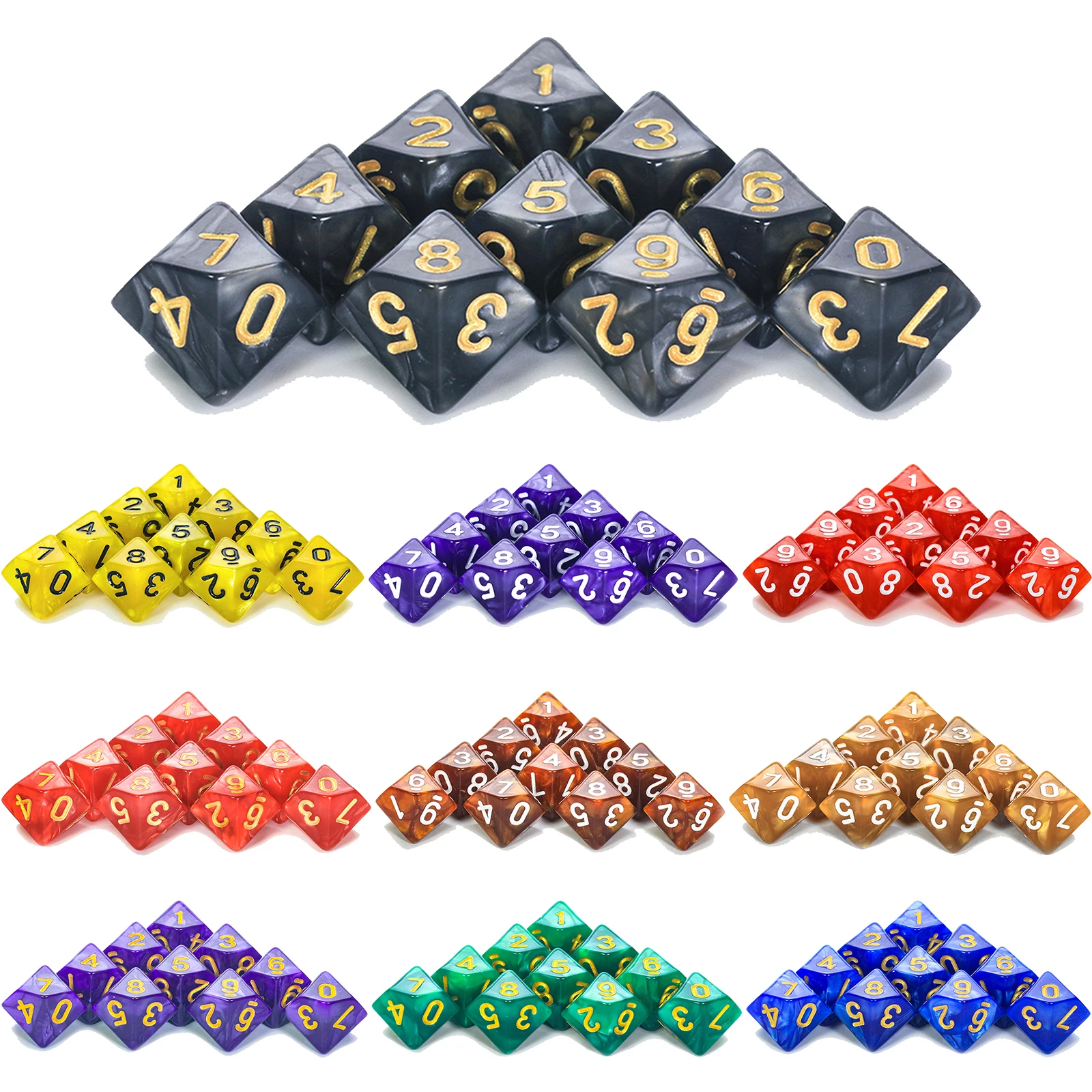 Top Quality 10PCS TRPG Pearlized Effect D10 Dice for DND 10 Sided Games Dices Colorful Desktop Game,Playing Game