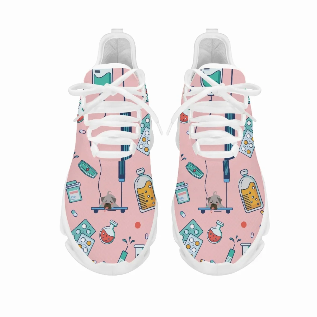 Yikeluo  Women Lace Up Mesh Swing Sneaker Medical Tools Pattern Ladies Platform Shoes Lightweight Comfort Tenis Footwear Hot