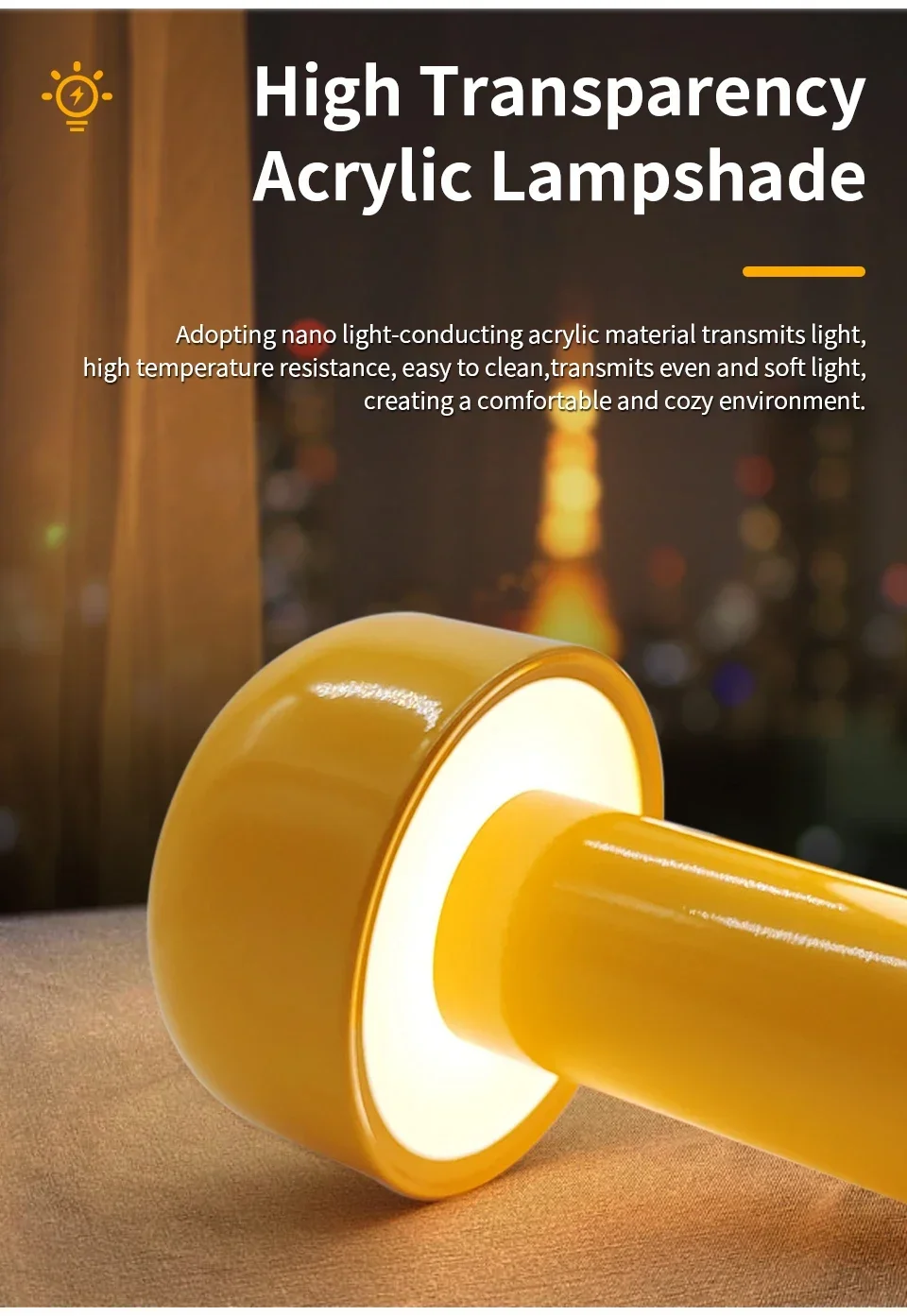 Description Picture 5 of itemClassic Mushroom Table Lamp Rechargable Night Light Touch Sensor 3 Colors Dimmable Creative Ambient Light Bar Room Decor Lamp