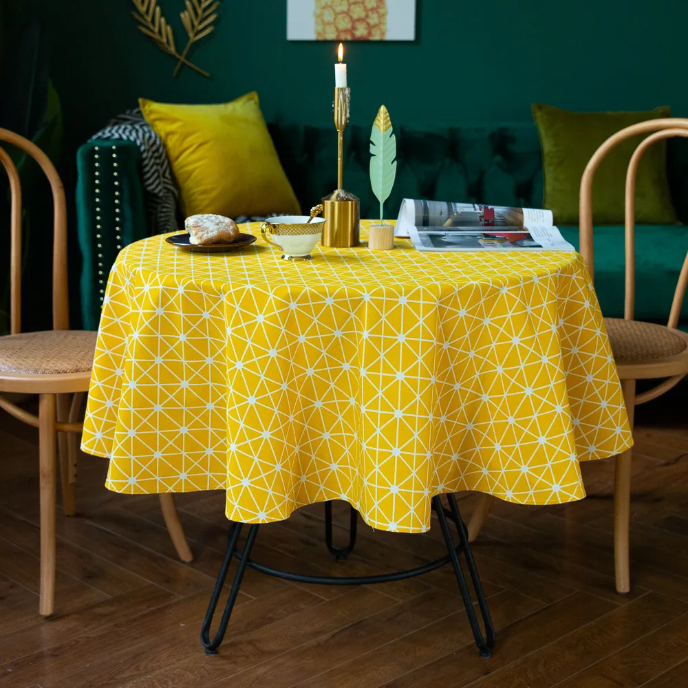 

120cm Round Nordic Style Yellow Geometric Tablecloth Restaurant Hotel Household Round Table Cloth Printing Plaid