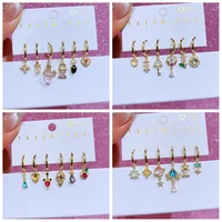 MIGGA 6pcs/set Lovely Fairy Princess Dangle Earrings Gold Color Zircon Stone Women Girls Party Jewelry 1