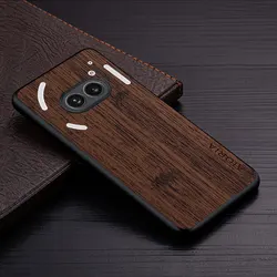 Luxury Bamboo Wood Pattern Leather Phone Cover, Stylish Case - Nothing Phone 2A (Coffee)