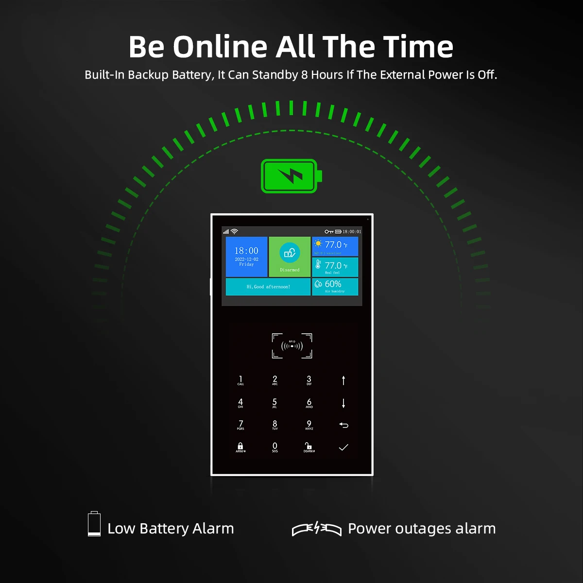 MULO 4G alarm Tuya Smart Home Alarm System WIFI GSM 4.3 inch Temperature Humidity Display PG-109 Alexa & Google Burglar Home security system security alarm wireless alarm