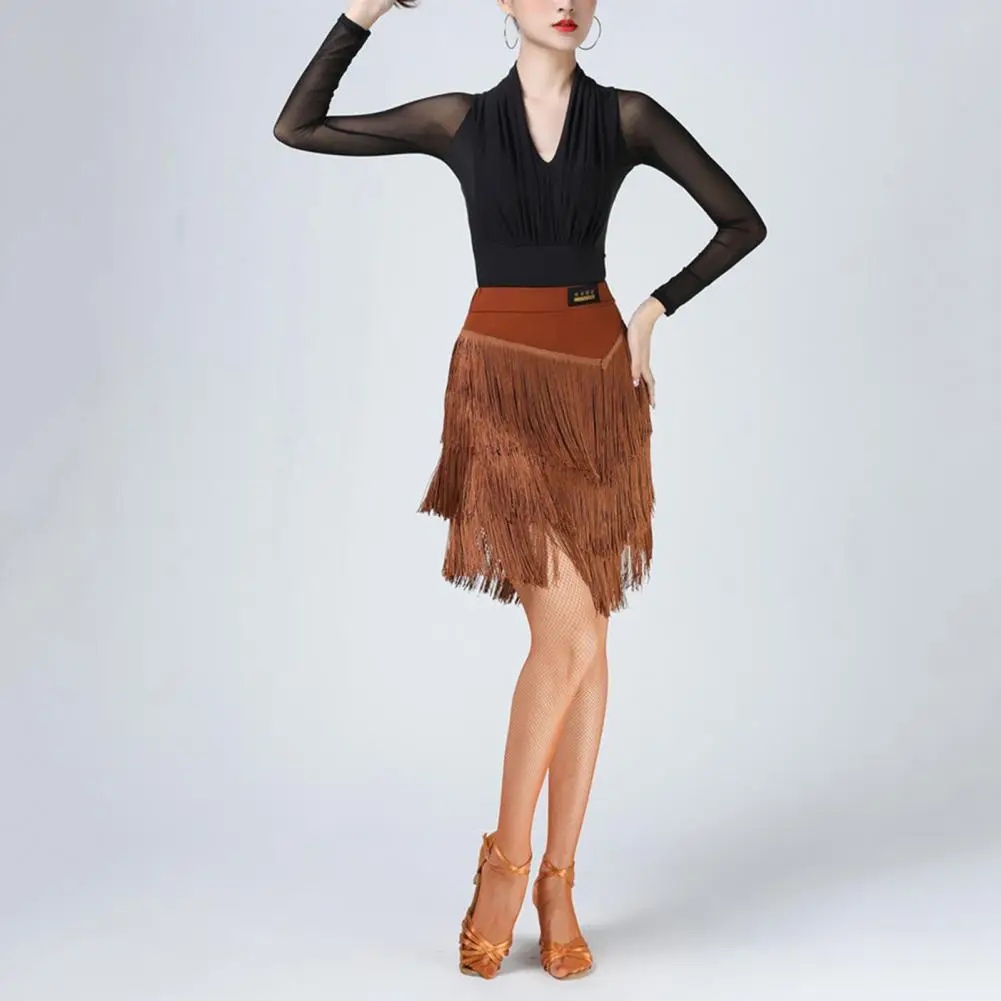 

High-waisted Skirt Elegant High Waist Latin Dance Tassel Skirt for Women Professional Dance Training Performance Clothes Solid