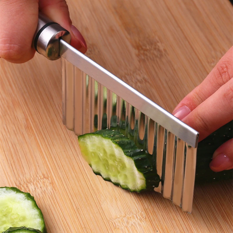 Handheld Silver Stainless Steel Potato Shredders knife French Fries Wave Cutters Cucumber Carrot Slicer Kitchen Vegetable Tools