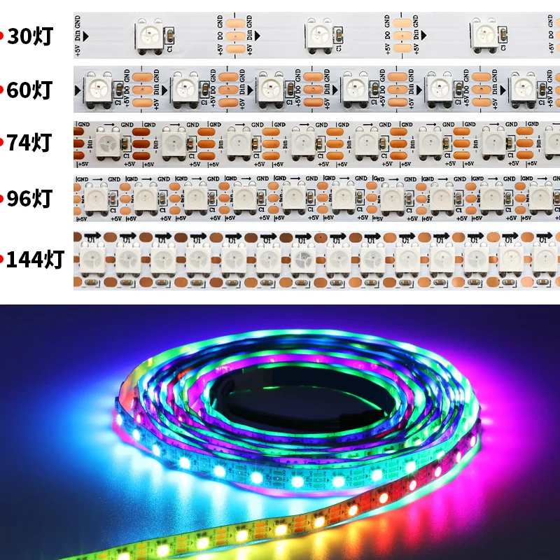 

WS2812B LED Pixels Strip Ligh 5050 SMD 30/60/74/96/144leds/m IP20/IP65/IP67 Waterproof RGB Tape Light 1m/2m/3m/4m/5m 5V