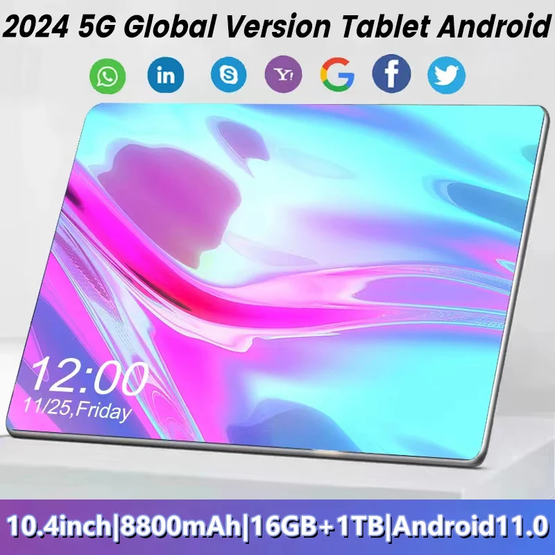 

5G 2024 New Global Version 10.4 inch tablet android 16GB+1TB ROM 8800mAh Android 11.0 8800mAh MTK6797 Bluetooth WIFI Tablets PC