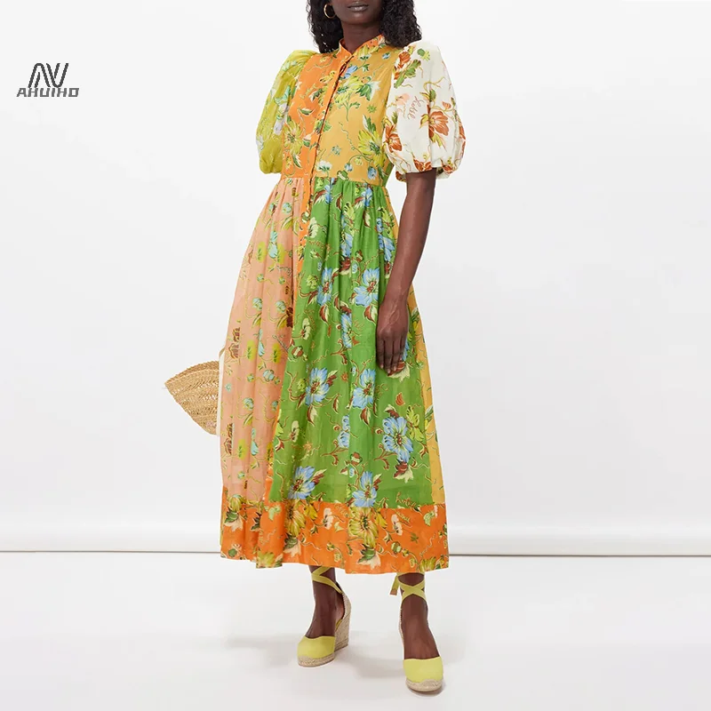 

Женские летние платья с цветочным принтом, богемное платье с пышными рукавами, хлопковое и льняное платье, летнее повседневное пляжное платье для отпуска, 2024