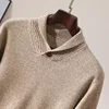 Autumn and Winter New Men's 100% Merino Wool Knitted Bottom Sweater with One Button Collar, Thick, Warm and Loose  Pullover 1