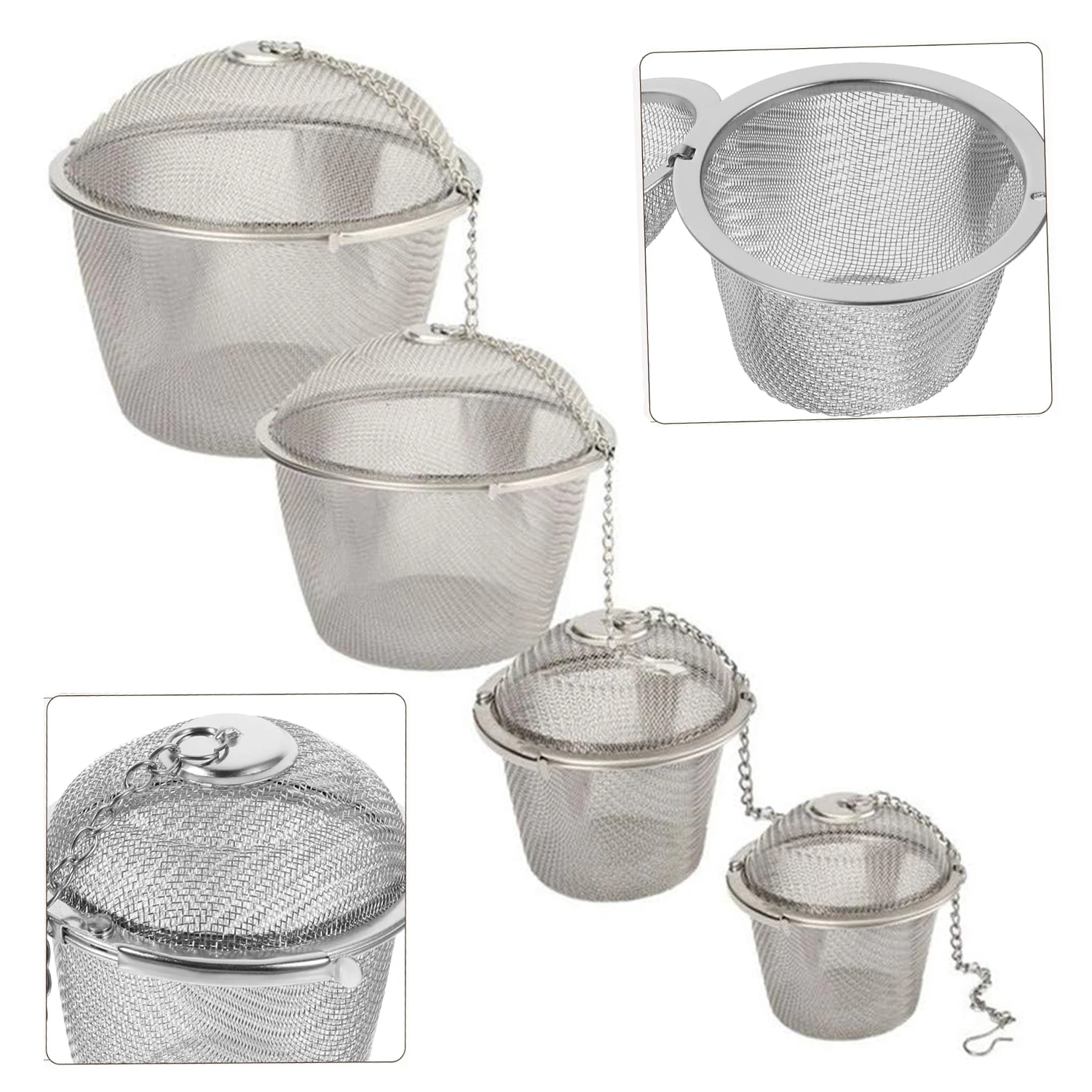 1/2 Stück Edelstahl-Teekugel, wiederverwendbar, Kräuter- und Gewürzfilter für Teekessel, abschließbarer Teefilter, Gewürzkugel – Detail 4