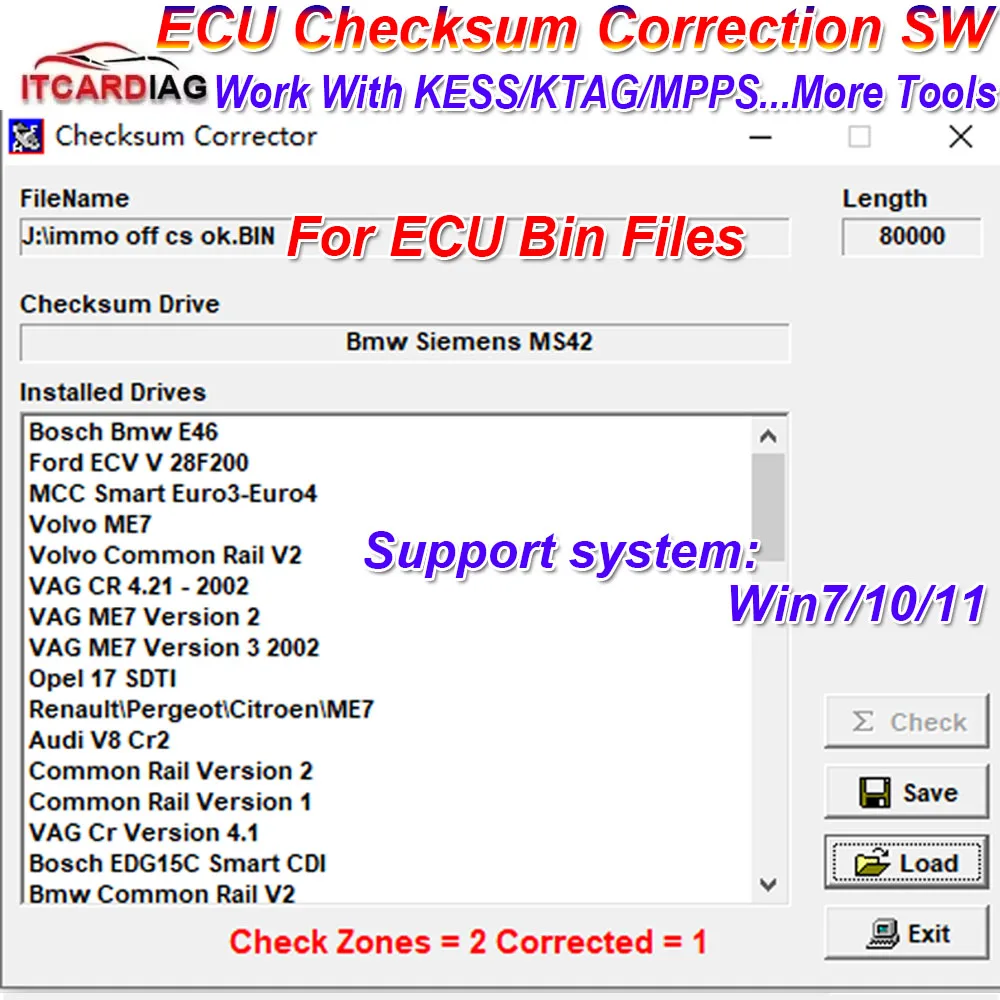 ECU Checksum Correction Software Checksum Corrector for ECU Bin. File fit KESS KTAG MPPS ...etc for Volvo/BMW/Opel/VAG More cars