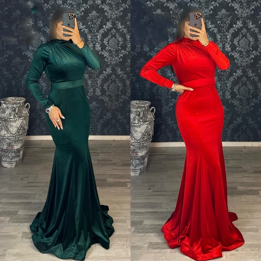 

Prom Dress Women High Quality Collar Mermaid Formal Ocassion Gown Paillette / Sequins Draped Charmeuse Evening שמלות נשף