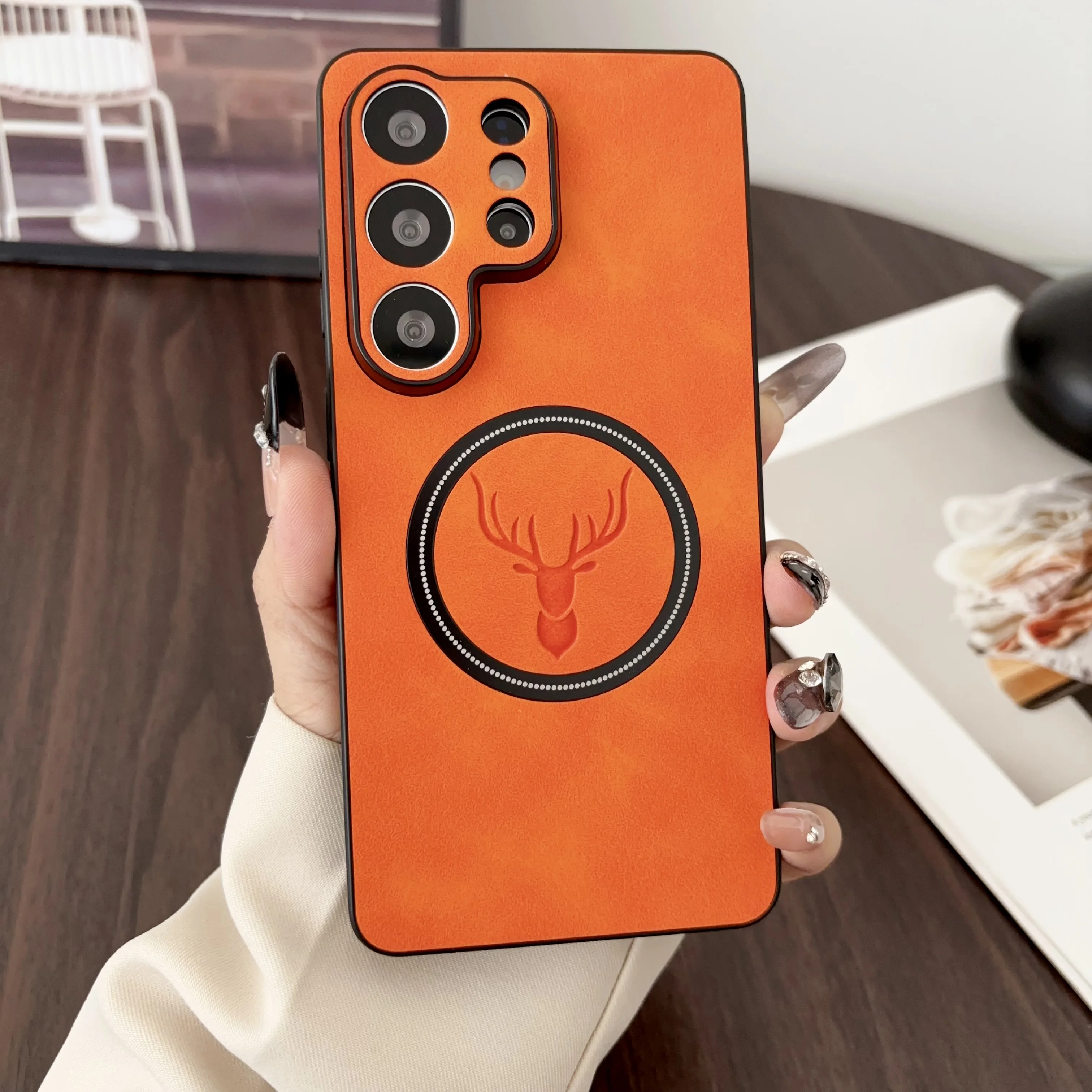 Luxury PU Leather Cartoon Deer Case with MagSafe Wireless Charging Support