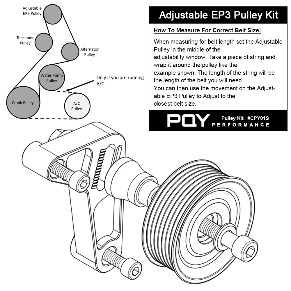 Hypertune Adjustable EP3 Pulley Kit for Honda 8th 9th Civic K20 & K24 Engines with Auto Tensioner Keep A/C Installed CPY01