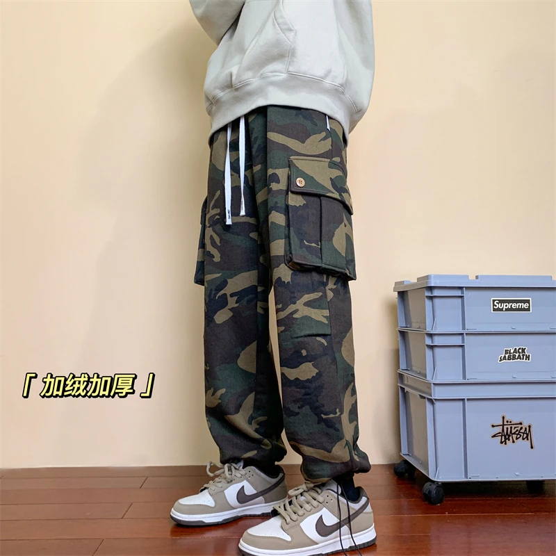 

Privathinker Men Fleece Camouflage Pants Straight Leg Large Size Fashion Joggers Pockets Design Hip Hop Streetwear Male Trousers