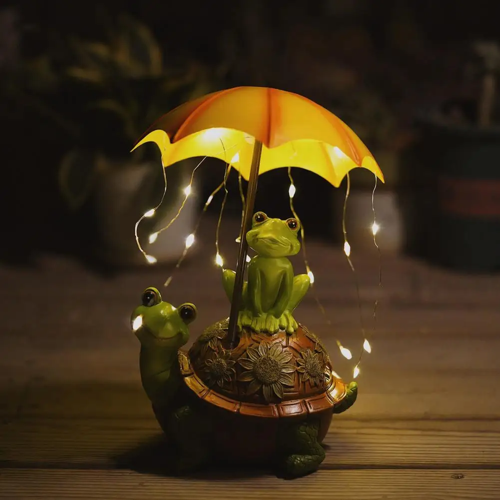 Turtle Frog Statue with Solar LED Lights Animal Figurine Courtyard Decorative Light Waterproof Frog Sculpture Light Garden Decor