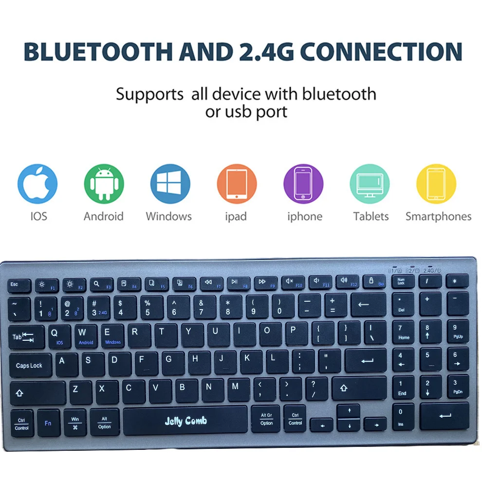 Беспроводная Bluetooth-клавиатура 2,4 ГГц для IPad, ноутбука, компьютера, многофункциональная трехканальная клавиатура с 95 клавишами для Ios, Windows