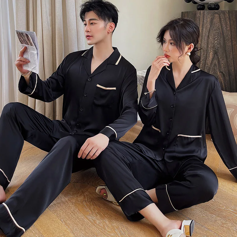 

Spring Autumn Casual Couple Women Men Long Sleeve Shirt Pants Pajama Set Sleepwear Homewear Loungewear