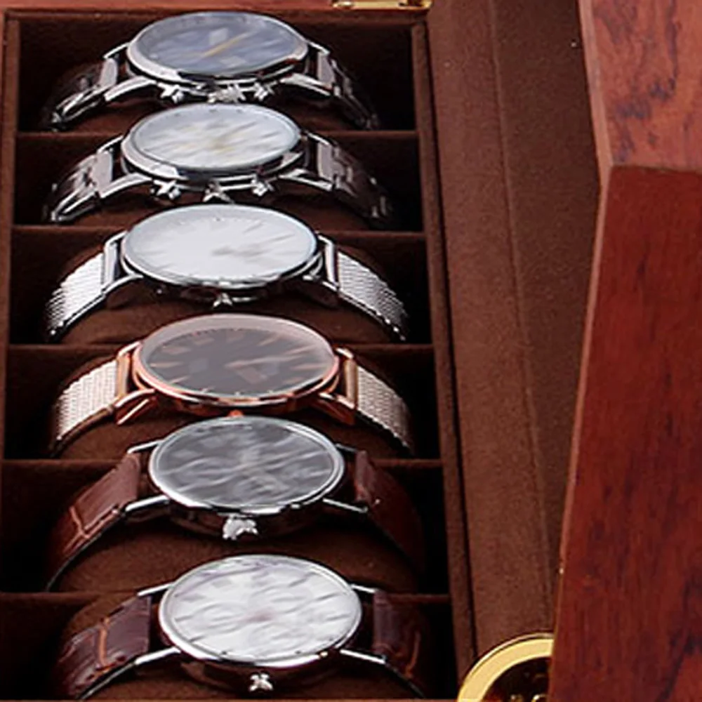 6/10/12 Slot Organizer Wood Watch Box Glass Top Vintage Display Jewelry Storage Box Gift
