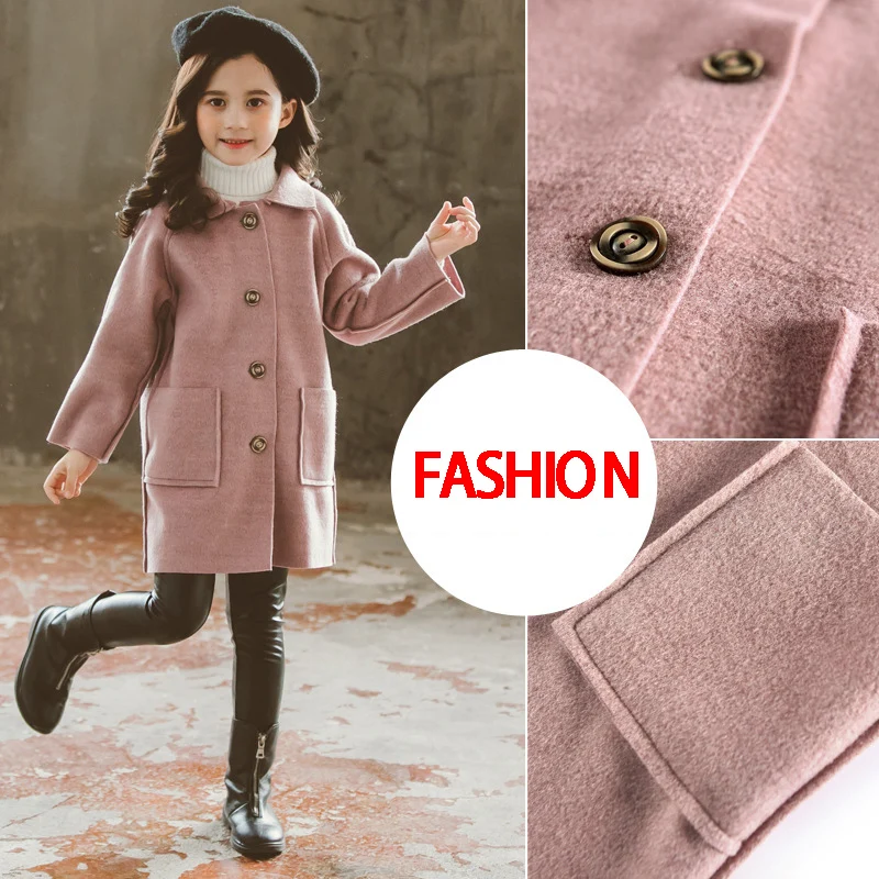 Kids Winter Wool Blend Coats for Teen Girls 6-12 Years Old