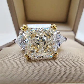 10*10MM Crushed Ice High Carbon Diamond Ring 100%-S925 Silver Ladies Jewelry Wedding Party Crystal Gift 6