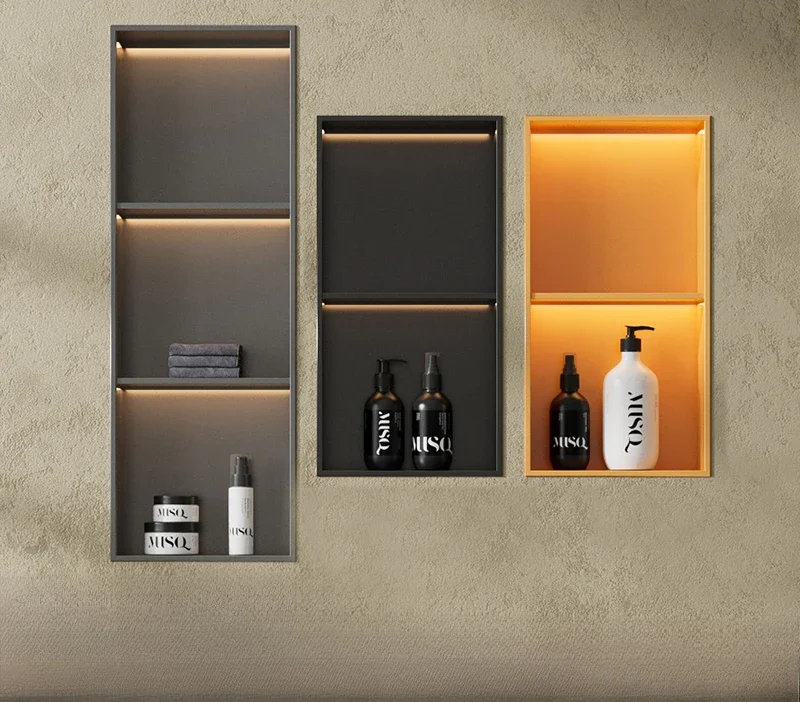 Stainless steel niche bathroom bathroom shower room titanium alloy finished product embedded metal niche cabinet rack