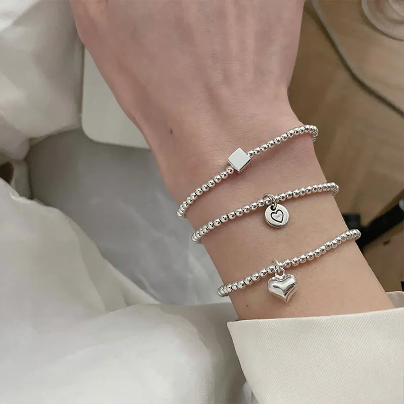 

New Arrival 925 Sterling Silve Love Heart Bead Bracelet Geometry Lovers Versatile Ins Jewelry Gift Dropshipping