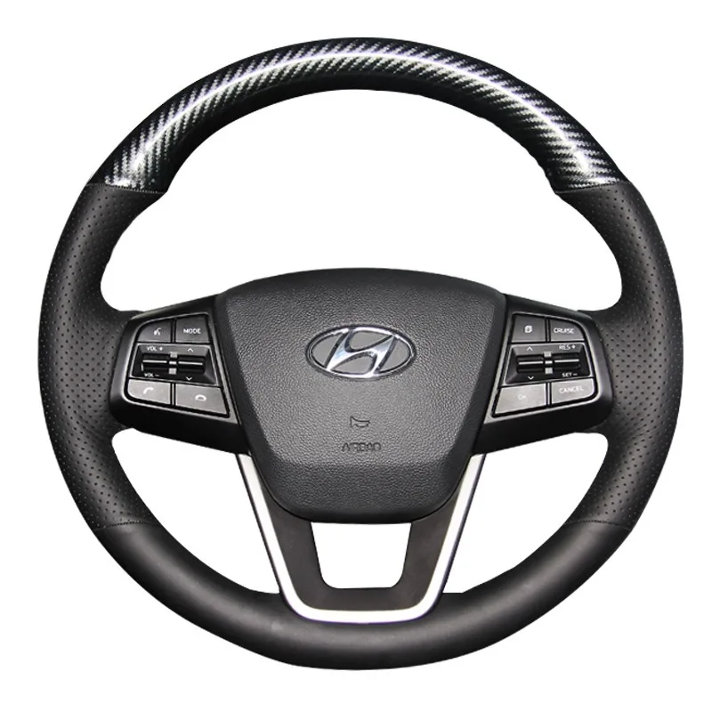 

DIY Customized Hand Sewn Leather Suede Carbon Fibre Steering Wheel Cover for Hyundai Ix35 Tucson 2 Elantra 4 Solaris Accent I40