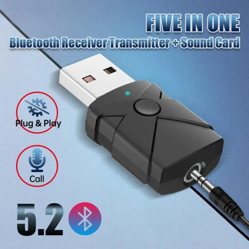 

5 in 1 Adapter For Speaker Headset Car Wireless Audio Receiver/Transmitter Dual Function 5.2 USB Dongle