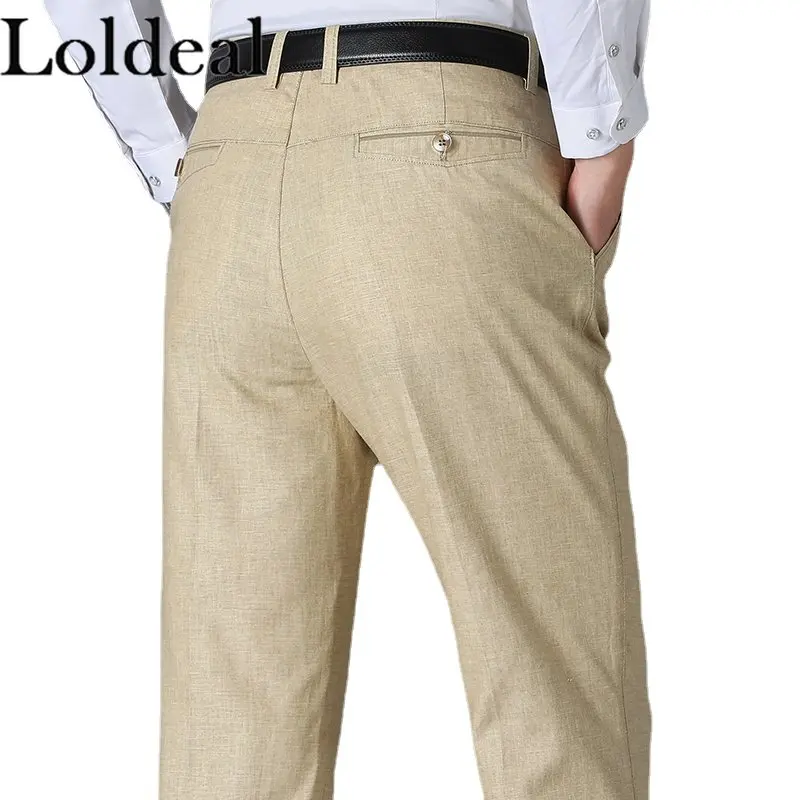 

Men Casual Linen Blend Relaxed Fit Straight Legs Elastic Waist Pants