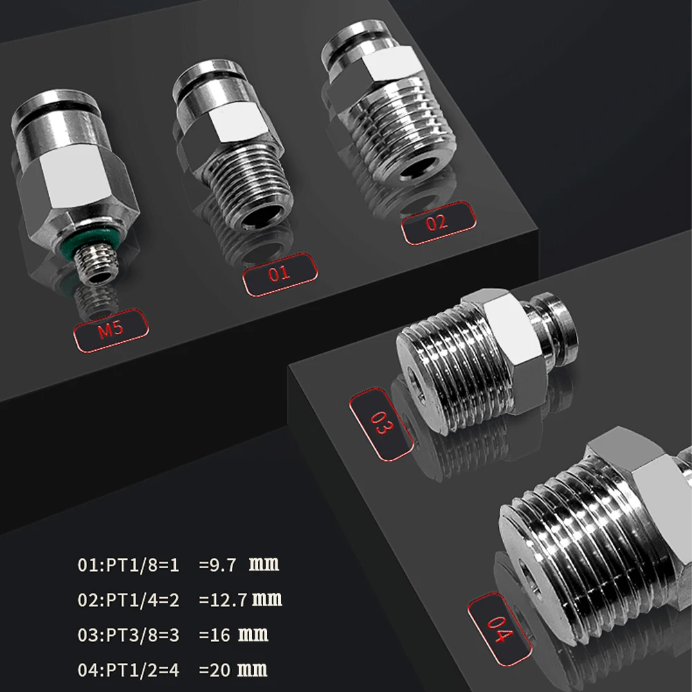 304 Stainless Steel Pneumatic Quick Connector PC PCF PL PLF PB PD SL PMF Air Pipe 4 6 8 10 12mm Thread BSPT M5 1/8 1/4 3/8 1/2“