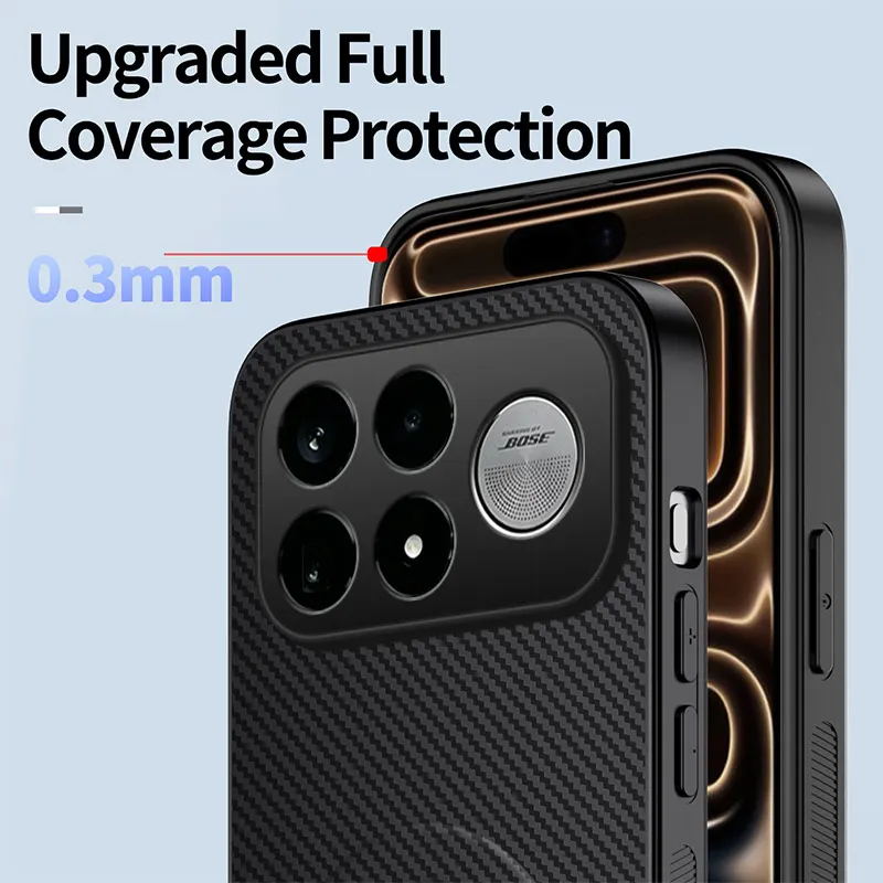 Magnetic PU Leather Carbon Fiber Textured Case with Magsafe Holder