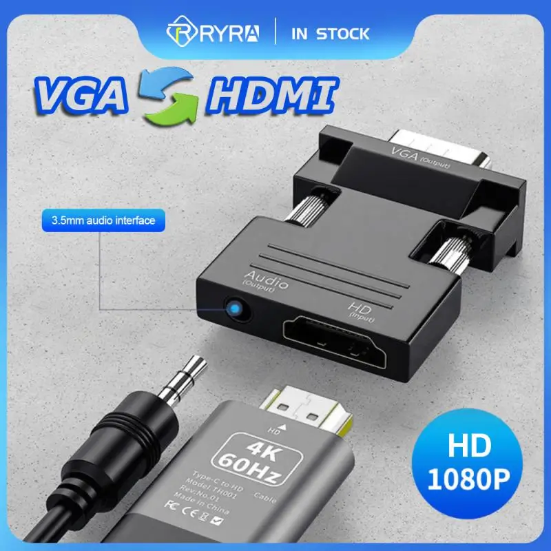 Hdmi Vga Cable Adapter 3.5mm Audio Cord 1080p Hd Vga Hdmi Converter