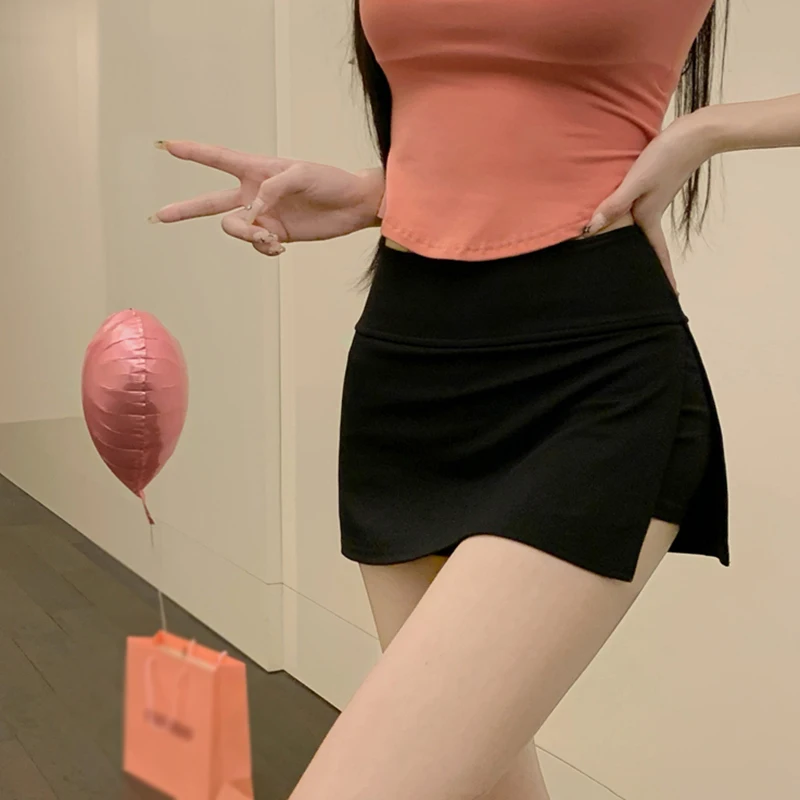 한국 여성 바디콘 스커트 버전, 단색 섹시 스커트, 측면 슬릿, 눈부심 방지, 캐주얼 스포츠 요가 스커트 바지, 여름