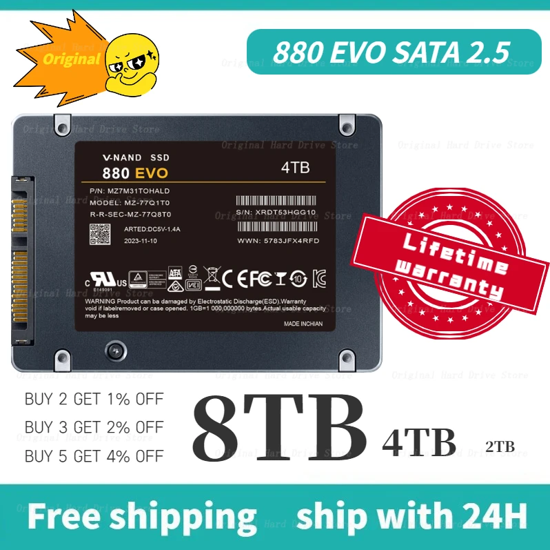 

2024 Original 880EVO SSD 4TB 2TB 500GB Internal Solid State Disk HDD Hard Drive 1TB 8TB SATA3 2.5inch for Laptop Computer PS5