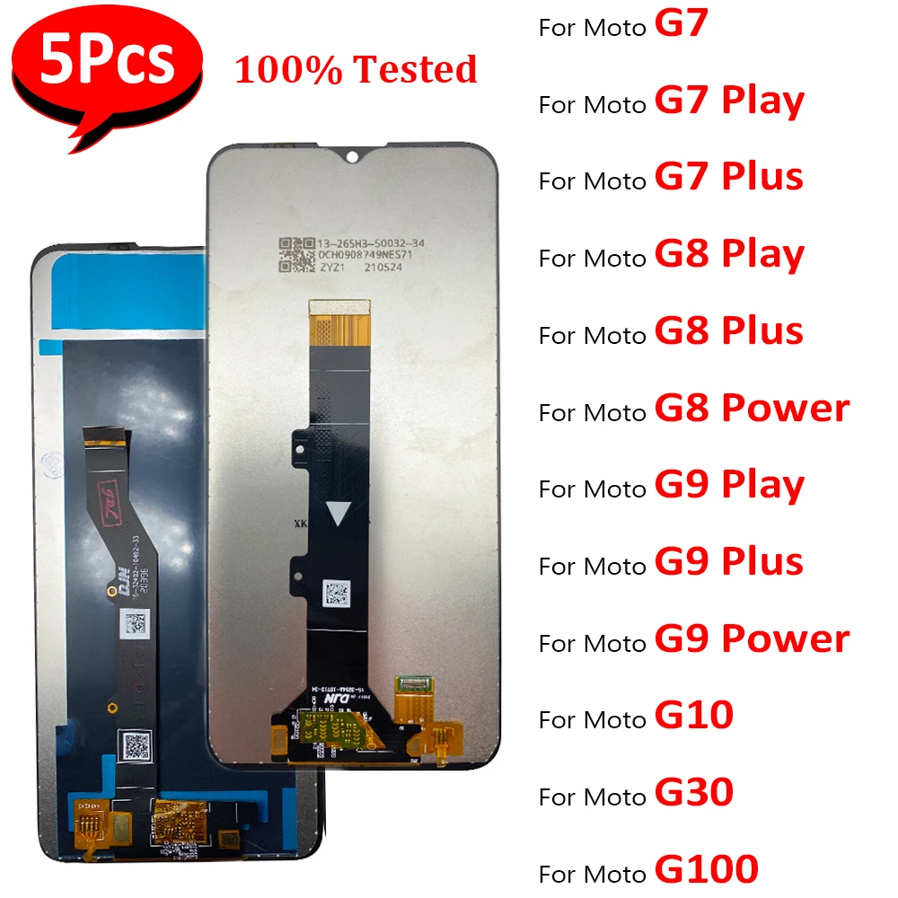 

5Pcs，NEW Tested LCD Assembl Display Touch Screen Digitizer For Motorola Moto G10 G30 G100 G7 G8 Power Lite Play G9 Plus no frame