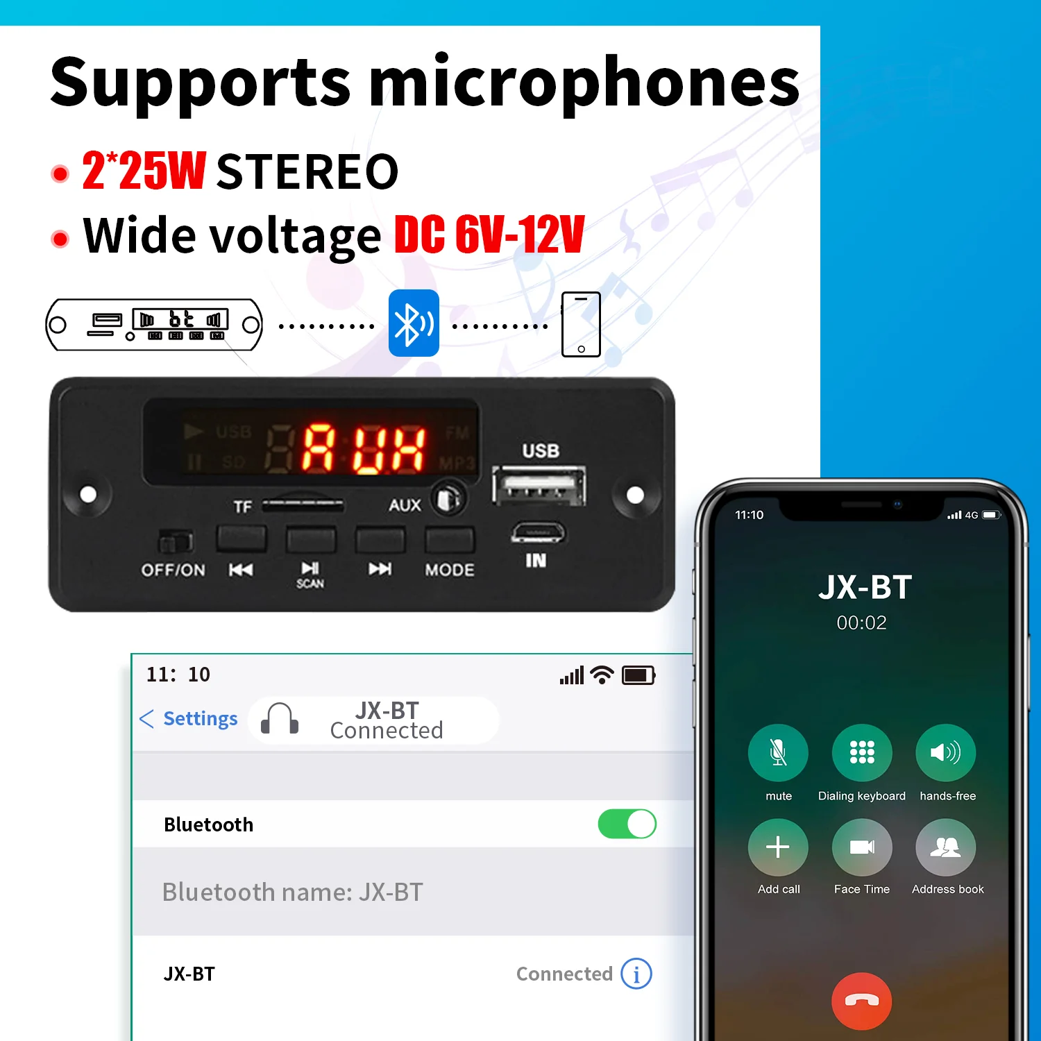 BLANC - Carte Décodeur MP3, Amplificateur 50W, Bluetooth 5.0, Lecteur