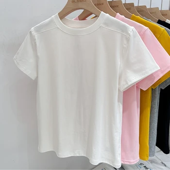 AOSSVIAO 2025 الصلبة الأساسية قصيرة الأكمام المرأة التي شيرت عادية فضفاض س الرقبة قمة الموضة تي شيرت السيدات الكورية تي شيرت الشارع الشهير 5