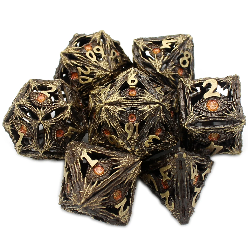 Hollow Metal Dice,New Eye Flying Dragon D&D Dice, 7 PCs DND Dice, Polyhedral Dice Set, for Role Playing Game Pathfinder