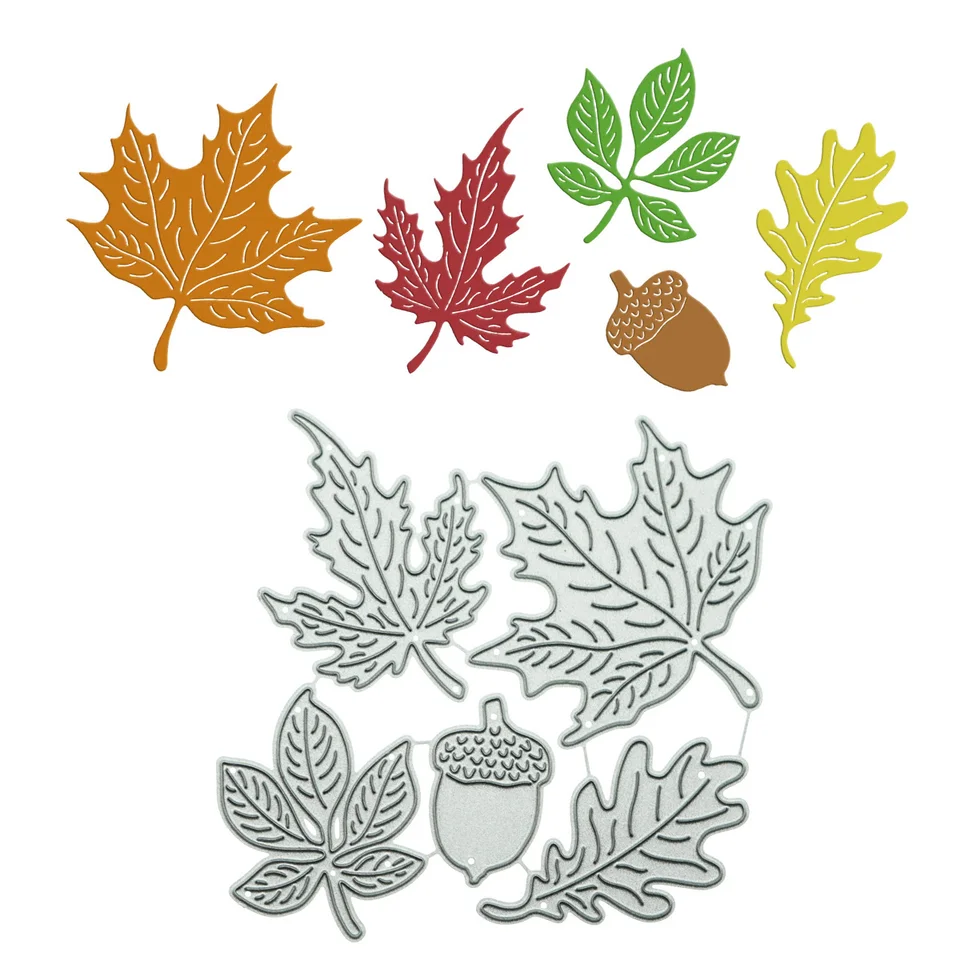 Set Di 9 Fustelle In Metallo Per Scrapbooking, Foglie Di Acero E Ginkgo, Stencil Per Biglietti E Decorazioni Fai Da Te - 3